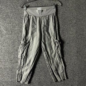 Flax Women’s Size P Gray 100% Linen Pull On Cropped Cargo Pants